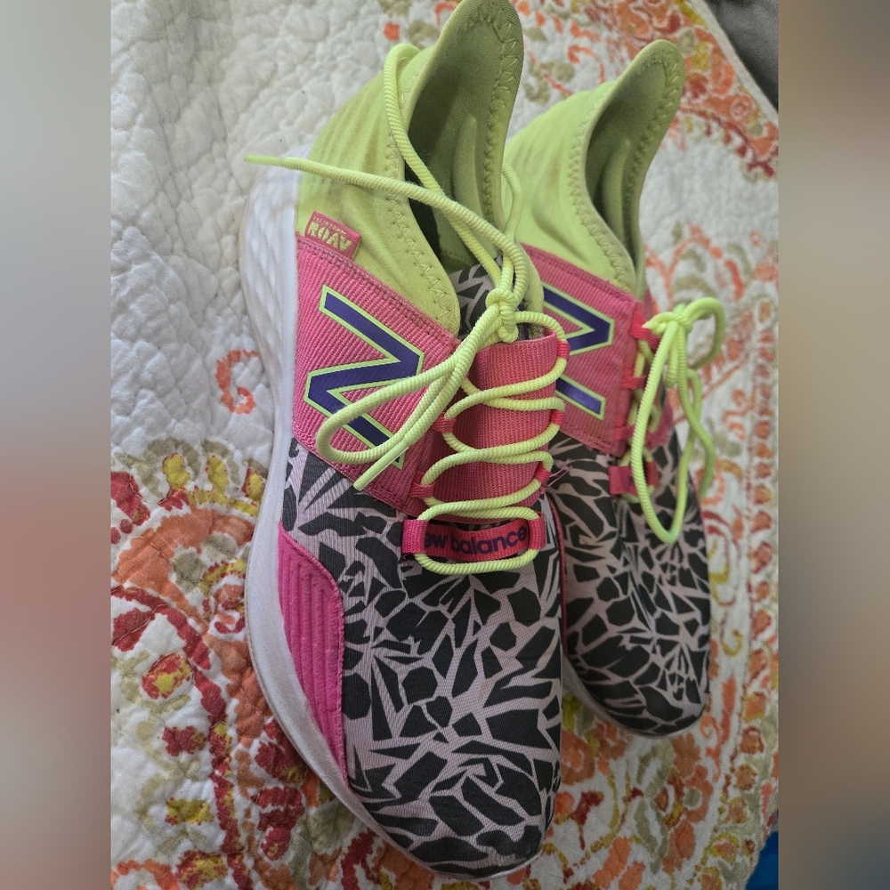 Size 5 New Balance Women lime Green, Pink Brown Shoes. Some Wear. See Pictures.